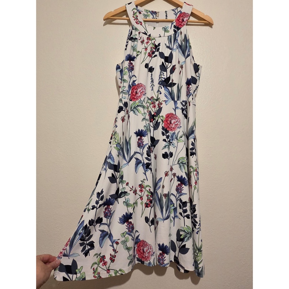 Tommy Hilfiger Floral Halter Midi Dress Lined White Pink Blue Size 8 TDNYIK010